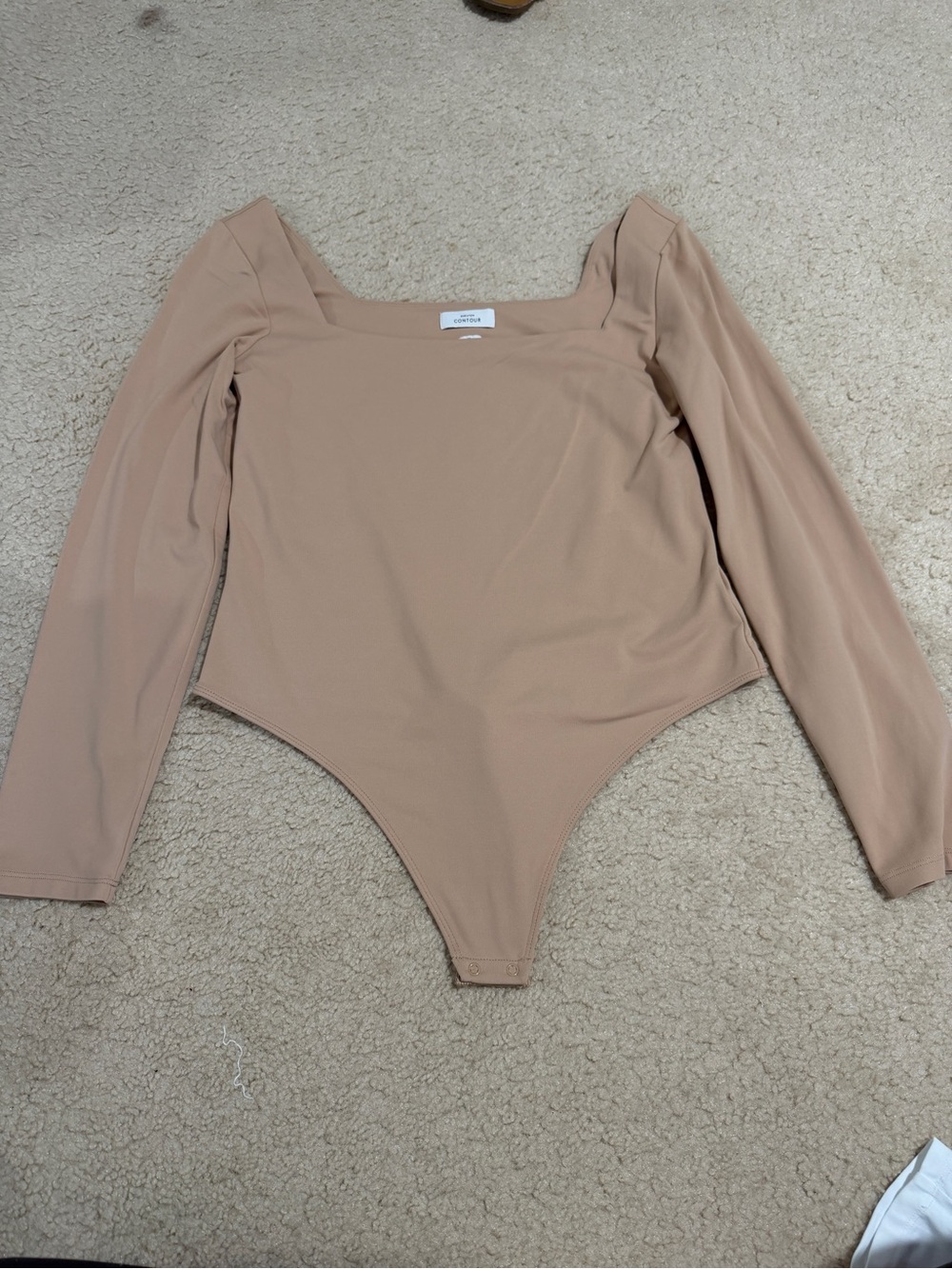 Aritzia Babaton Long Sleeve Square Neck Beige One-Piece Bodysuit